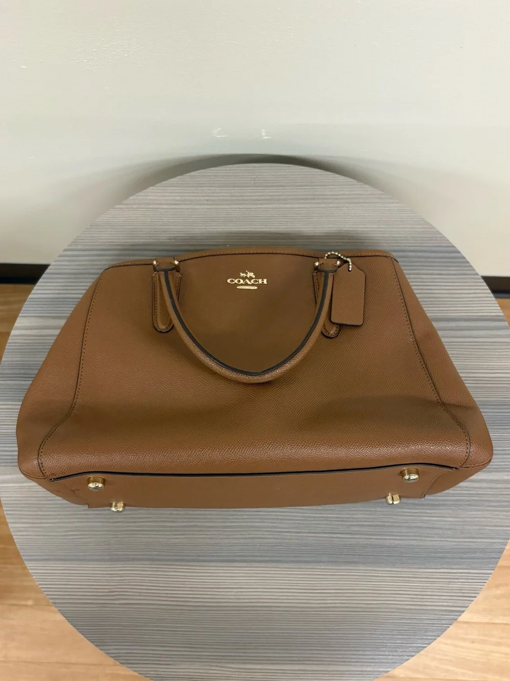 Coach Cognac Leather Satchel with Gold Logo